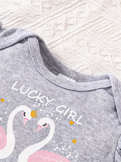3pcs Set of Baby Triangle Jumpsuit Cartoon Swan Pattern Casual Jumpsuit for Young Girls And Babies Summer Outdoor Clothing, for Outdoor