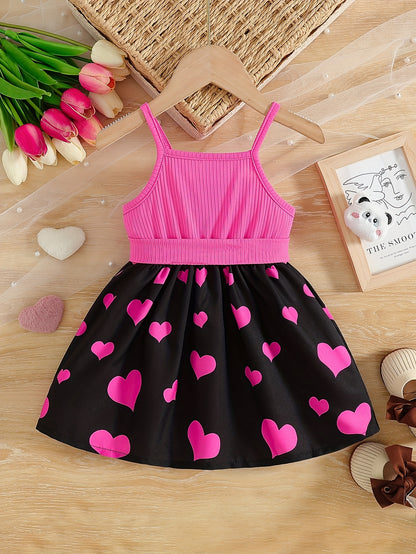 Spring/Summer Kids' Casual Camisole Dress with Cute Cat Print, Comfortable Long Sleeve Sweet Fashion Dress + Belt for Little Girls