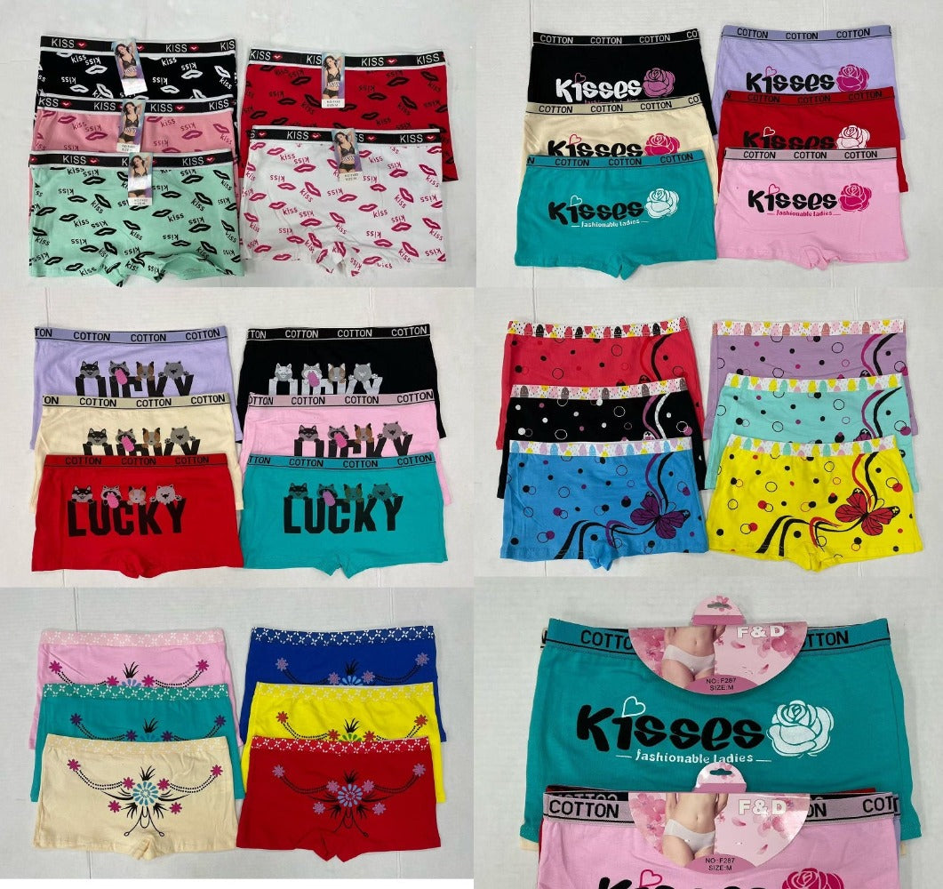 12-Pack Women's Cotton Boyshort Panties - Soft Breathable Assorted Colors