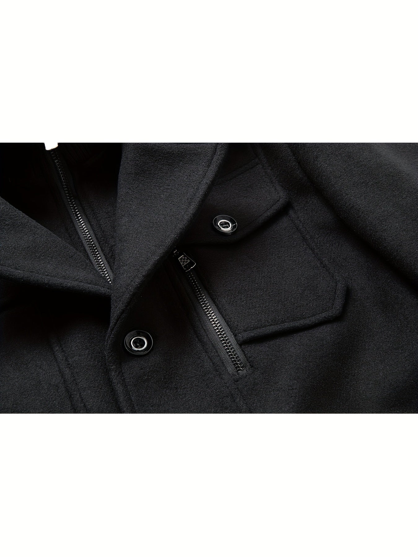 Men's Stand Collar Fleece Blend Pea Coats with Removable Inner Collar Single Breasted Overcoat