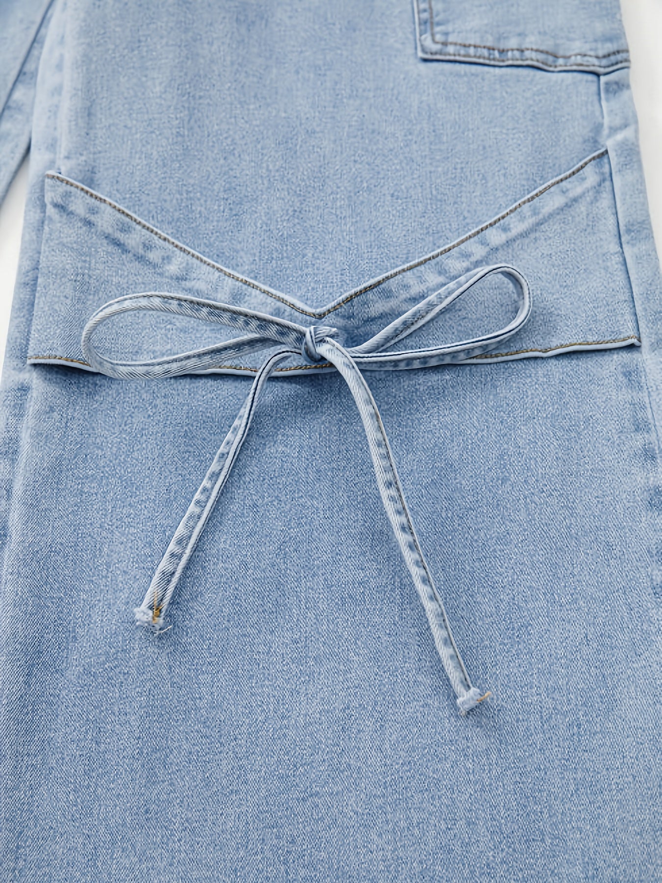 Women'S Plus Size Denim Clothing Bow Tie Side Large Pocket Denim Straight Trousers