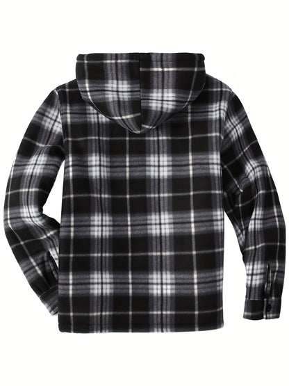 Men'S Heavyweight Fleece Hoodies Jacket - Full Zip Up Thick Sherpa Lined Flannel Plaid Shirt Jacket