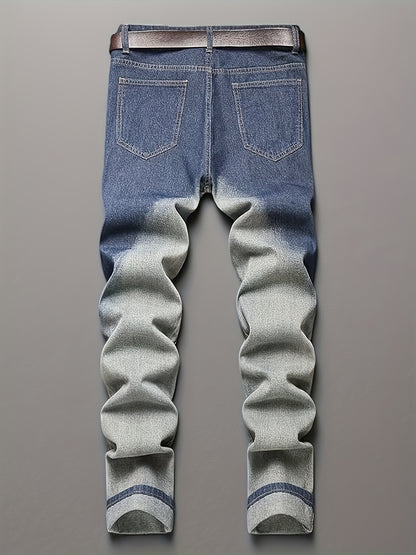 Men'S Blue Non-Stretch Jeans with a Casual Straight Leg And Distressed Holes