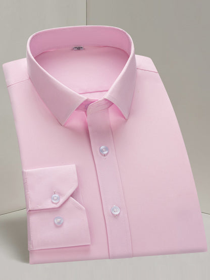 Men'S Long Sleeve Solid Color Business Dress Shirt, Elegant Collar, Stretch Fabric, Regular Fit, Single Button Front, Casual Outwear, Adult Sizes, Woven