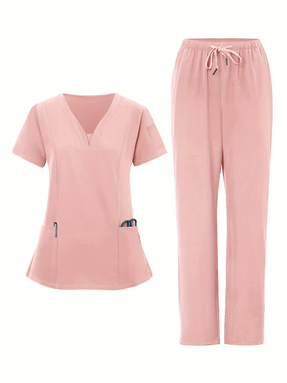 [Breathable Work Clothes] 4pcs Set of Women's Frosted Breathable Uniform with Pockets, Hand Washing Clothes, Work Clothes, Hand Brushing Clothes, Pants Set