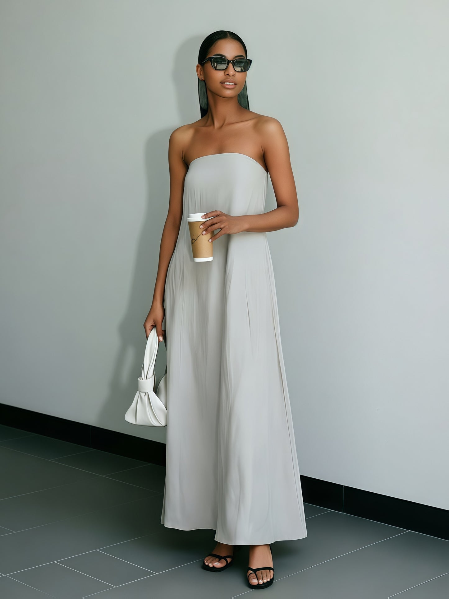 [Linen Beach Dress] Womens Linen Beach Dress Backless Sleeveless Wrap High Waist A Line Casual Summer Vacation Flowy Sundress Three Colors Light Grey Linen Beige Ivory White