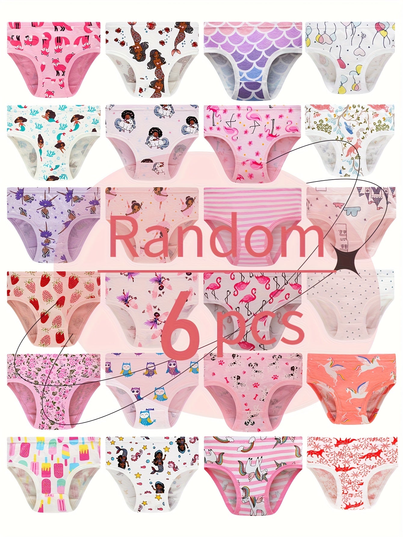 [Random] Random 6pcs ' Cute Flower And Animal And Cloud Print Briefs, Cartoon Pattern Panties, Soft And Comfy Underwear Set, for All Season Wearing
