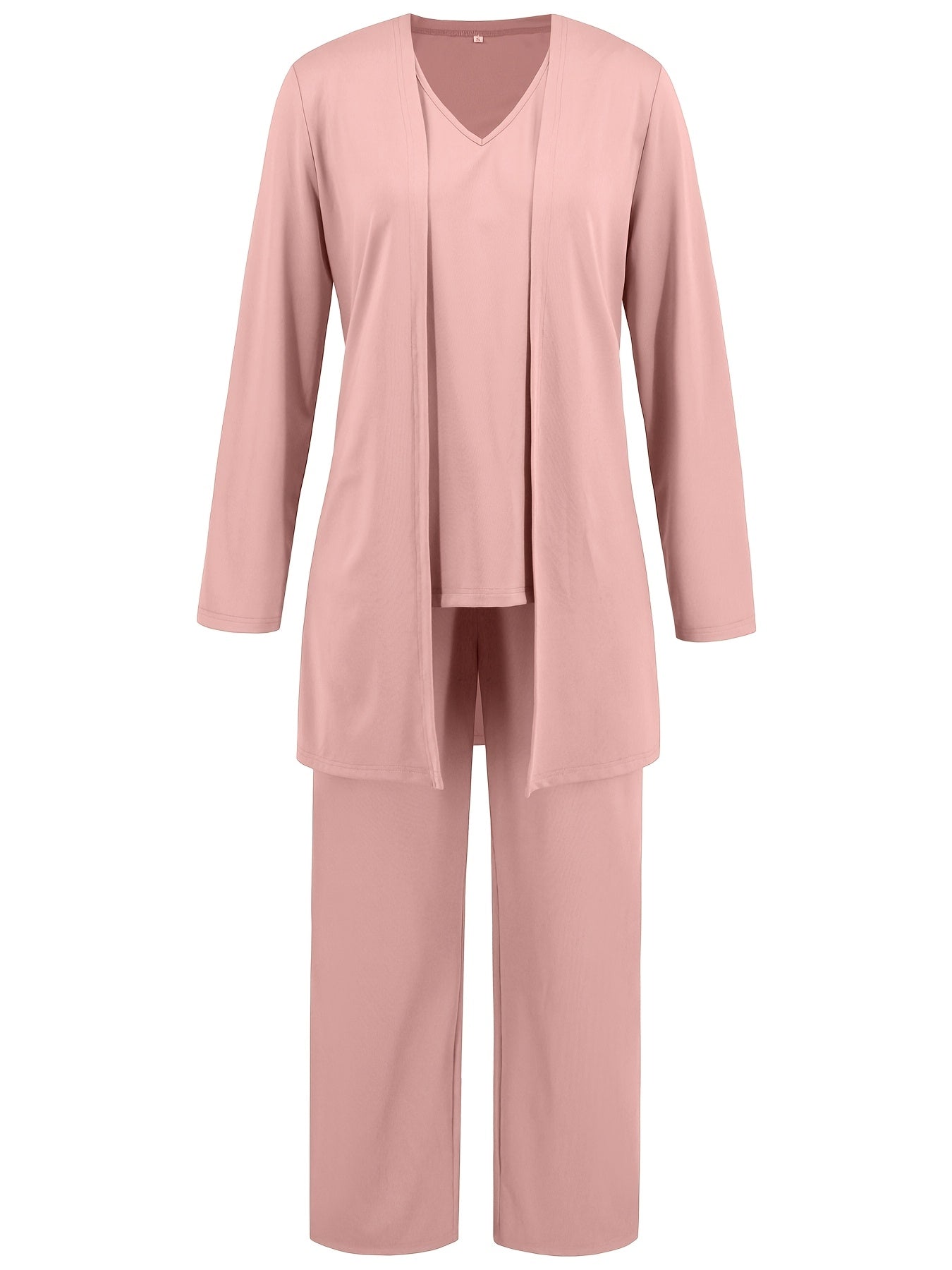 ZAFUL Women's Casual Business Long Sleeve Cardigan, V-Neck Vest Top, Straight Leg Trousers, Fashion Commuter Three-Piece Suit