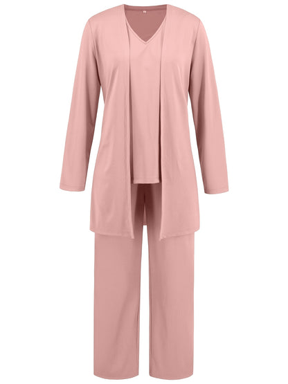 ZAFUL Women's Casual Business Long Sleeve Cardigan, V-Neck Vest Top, Straight Leg Trousers, Fashion Commuter Three-Piece Suit