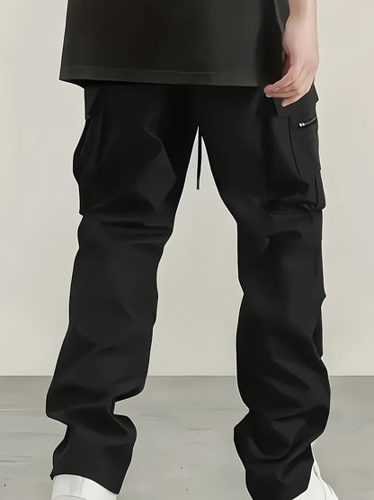 2pcs Men'S Fashion Cargo Pants, Casual Hiking Trousers, Breathable Comfortable Loose Straight Trousers with Multiple Pockets for Spring, Summer, Fall, Winter - Polyester
