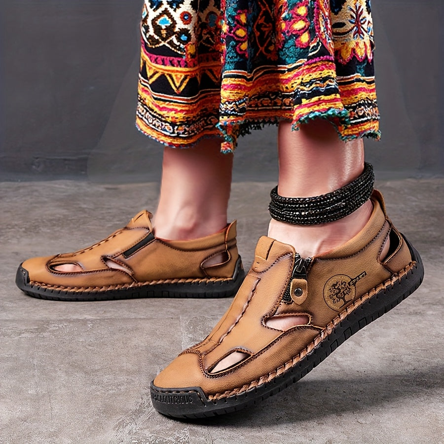 Women's Handcrafted Casual Sandals, Zipper Style Overhead Sandals, Women Shoes