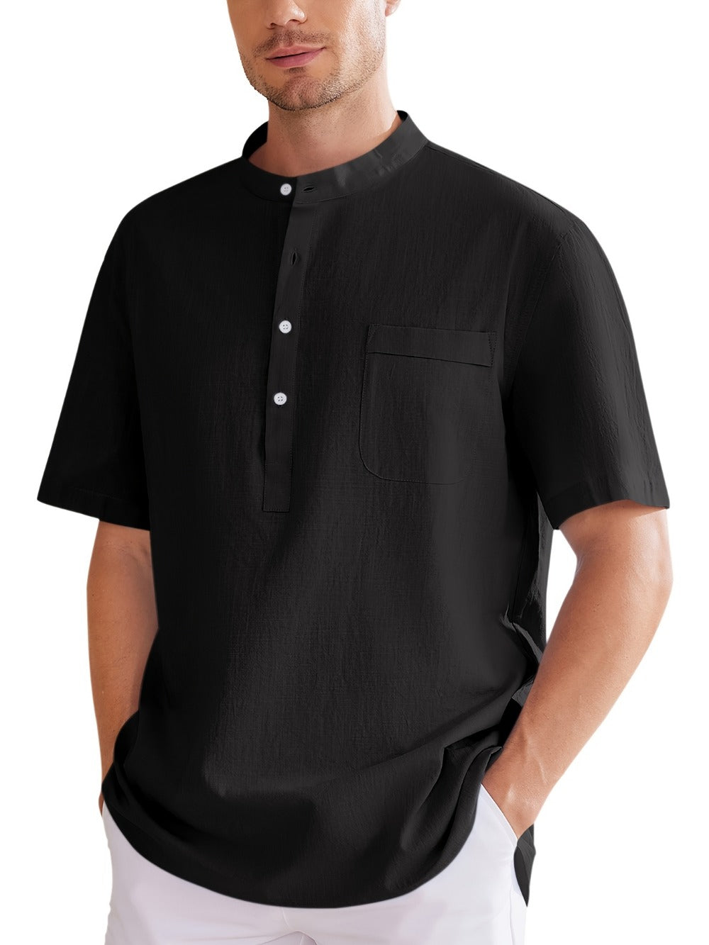 Men's Plus Size Henley Shirt – Sky Blue Short Sleeve