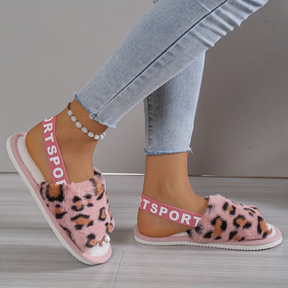 Comfortable Women'S Plush Slippers with a Cozy Leopard Pattern - Warm And Breathable Indoor Footwear Featuring an EVA Sole And Pink Accents - Ideal for Home Or Dorm Use, Providing All-Season Comfort., Women Shoes