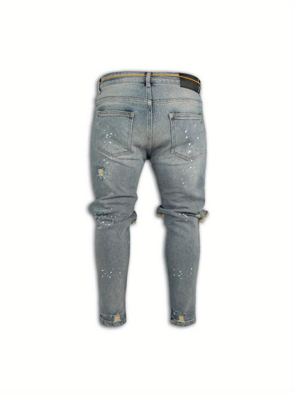 1pc for Man's Skinny Fit Ripped Destroyed Distressed Slim Fashion Stretch Jeans Pants - Stretch & Durable for Daily & Street Wear - Sizes S-3XL