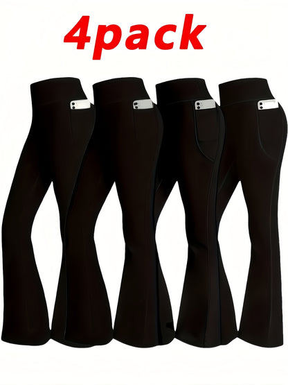 Four-piece Set Of Women'S Fashionable Spring Front-slit Bell-bottom Pants, High-waisted Casual Home Pants For Summer, Flattering The Figure, Women'S Christmas Outfit