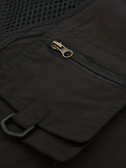 Multi-pocket Cargo Vest, Men's Casual Outwear Zip Up Vest For Spring Summer Outdoor Fishing Hiking Photography