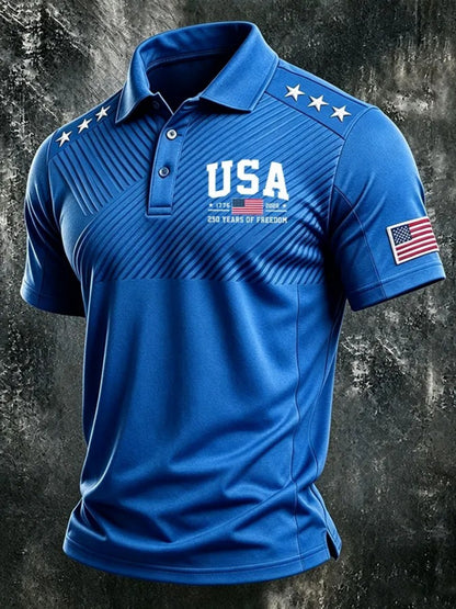 USA 1776-2026 250 Years of Freedom, Men'S Short-Sleeve Polo Shirt, Golf Polo Shirt, Polyester Fiber Fabric, Lightweight And Breathable, Suitable for Anniversary Celebrations