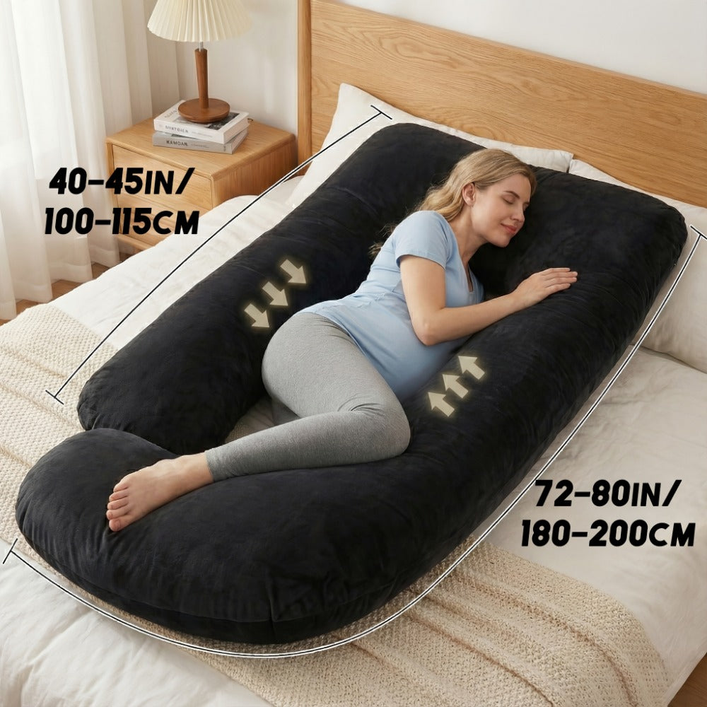 80-Inch J-Shaped Velvet Pregnancy Pillow - Crystal Velvet Full-Body Design