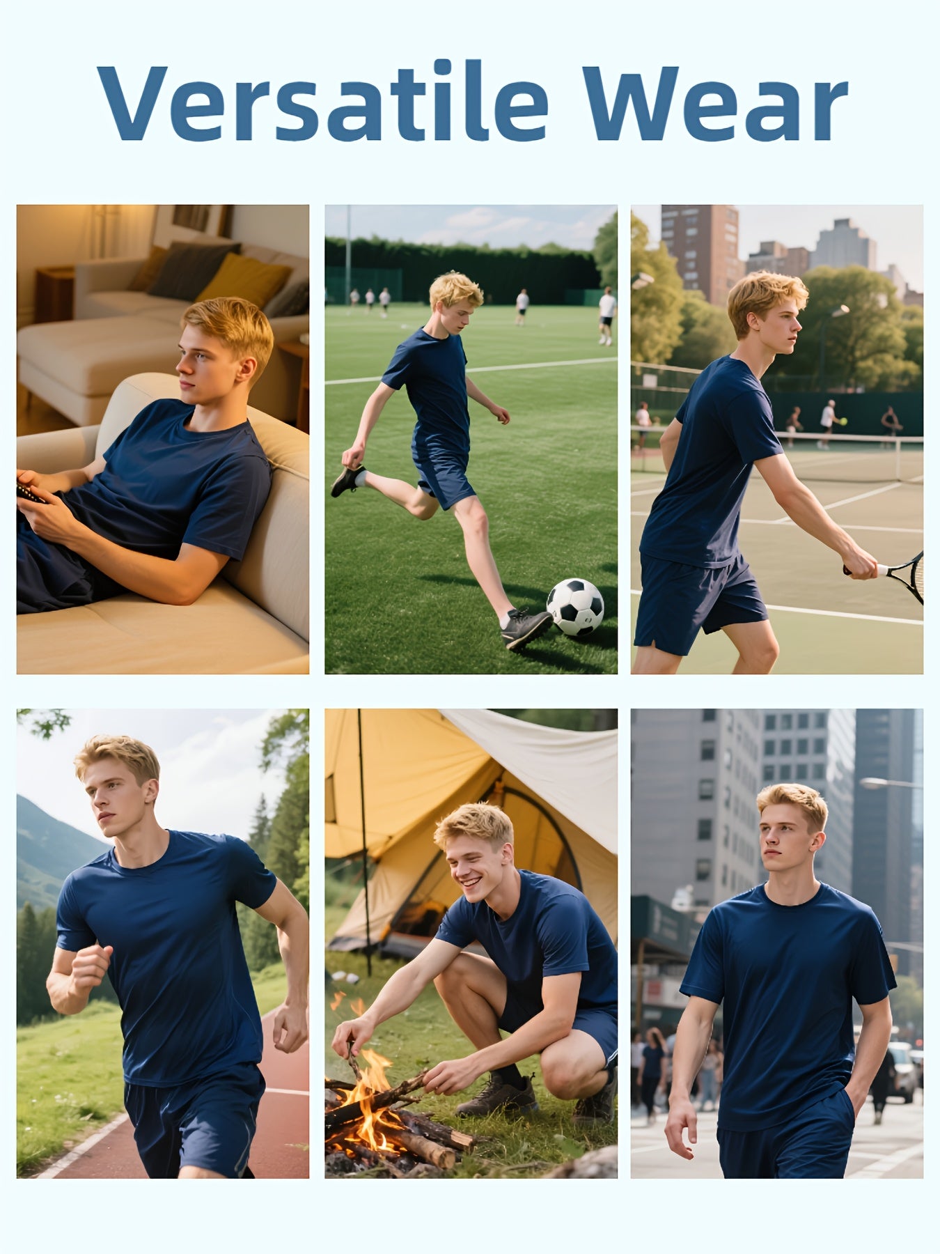 5pcs Men's Breathable Stretchable Sports T-Shirts - 100% Polyester Round Neck Short Sleeve Gym Tees Suitable for Running, Fitness Training, Casual Wear, Machine Washable Athletic Shirts with Regular Fit for Workout & Everyday Use
