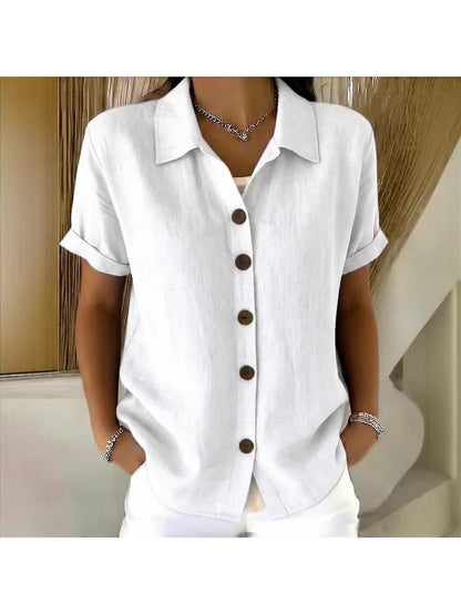 [Casual Loose Fit Blouse] Women's Collared Short Sleeve Button Shirt Casual Loose Fit Fashion Blouse for Ladies Spring Summer Daily Wear Office Work Vacation Beach Streetwear Weekend Holiday Travel Outfit Trendy Female Casual Attire Casual Tops