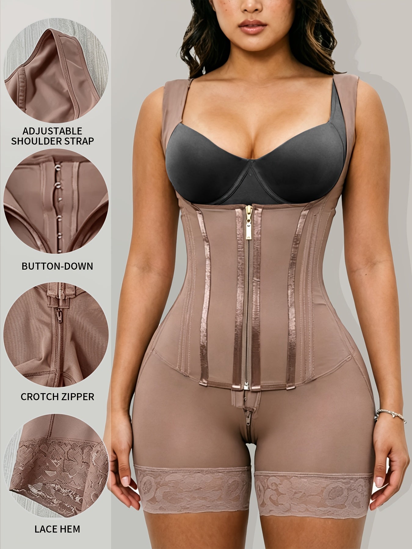 Women's Shapewear Front Button Abdominal Zipper Post Surgical Abdominal Control Full Body Shaping Legs Crotch Zipper Hip Lifter