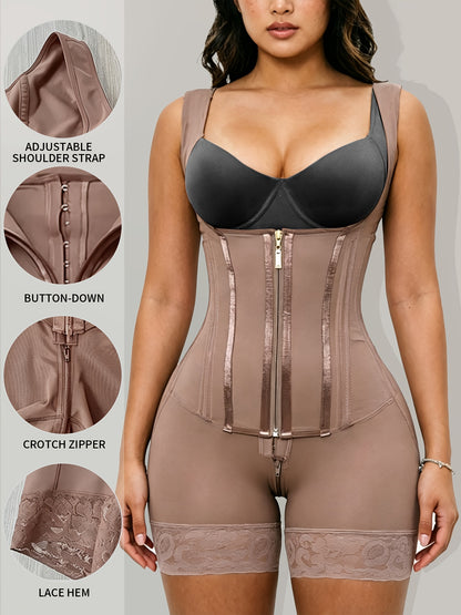 Women's Shapewear Front Button Abdominal Zipper Post Surgical Abdominal Control Full Body Shaping Legs Crotch Zipper Hip Lifter