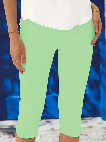 Solid Skinny Capri Leggings, Casual Crop Leggings for Spring & Summer, Women'S Clothing