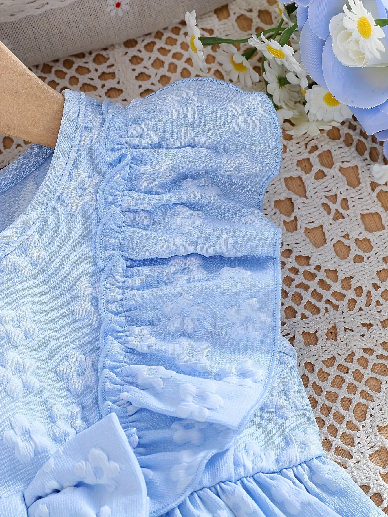 Baby Girl Clothing, Baby Products, Newborn Baby Girl Clothing, Baby Girl Summer Versatile And Cute Round-neck Plain-color Ruffled Floral Princess-style Dress. Baby Girl Casual Dress. Back-to-school Promotion. Valentine's Day Gift.