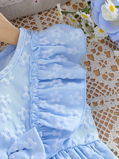 Baby Girl Clothing, Baby Products, Newborn Baby Girl Clothing, Baby Girl Summer Versatile And Cute Round-neck Plain-color Ruffled Floral Princess-style Dress. Baby Girl Casual Dress. Back-to-school Promotion. Valentine's Day Gift.
