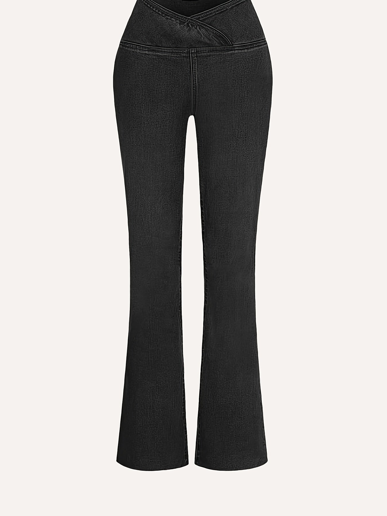 Women's High-Waisted Stretch Jeans - Wide-Leg Bell-Bottom Flared Pants with Cross-Waist , -Like Rayon//Spandex (75/23/2%), All-Season Casual to Dressy Wear, Wrinkle-Resistant Trousers