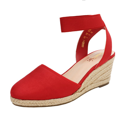 Women's Elastic Ankle Strap Espadrilles Wedge Sandals Closed Toe Platform For Women Ankle Strap Casual Comfortable Wedge Sandals Breathable And Comfortable, Suitable For Spring, Summer And Fall