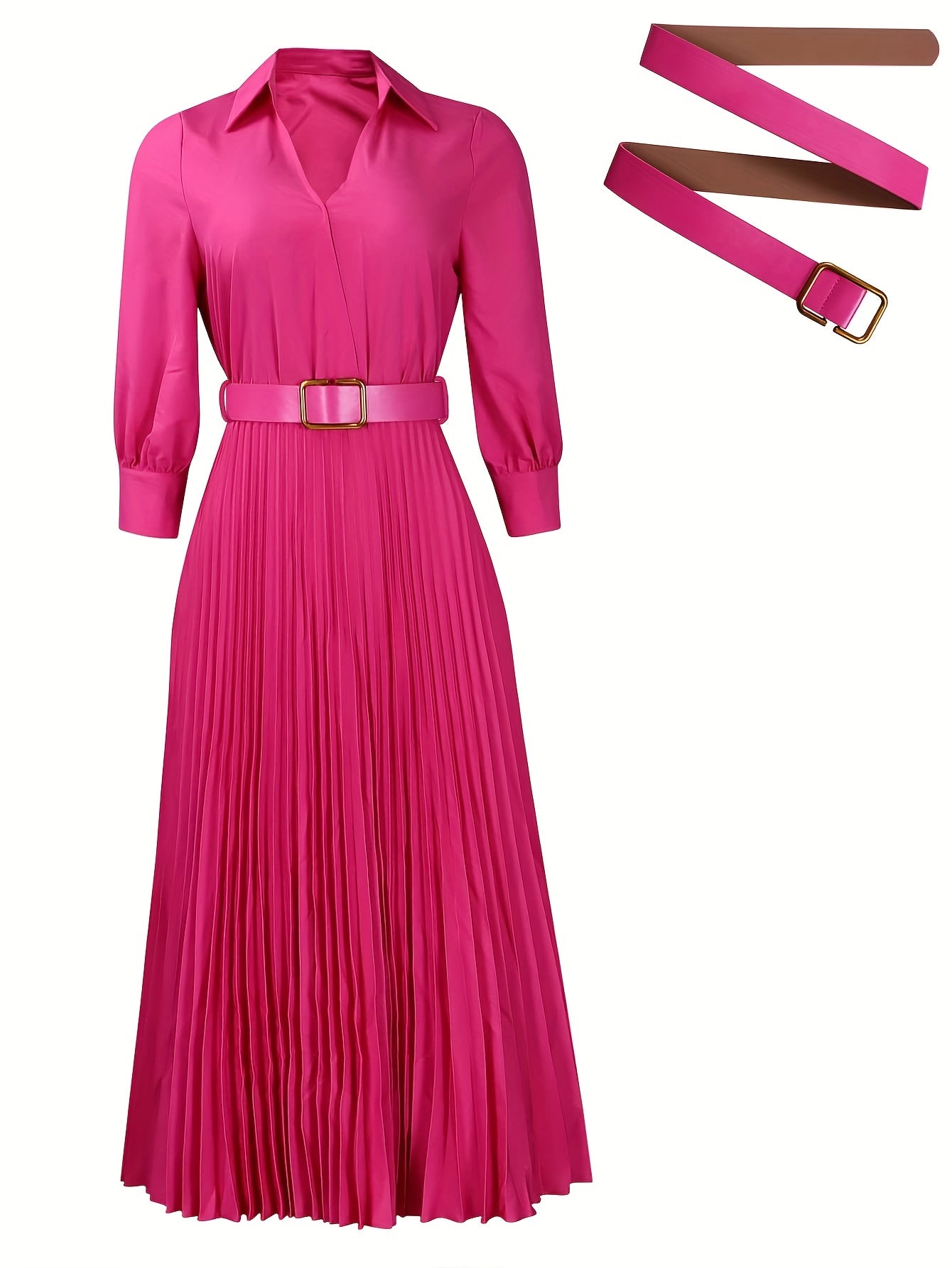 Women's Dress, 3/4 Sleeve Flared A Line, Casual Semi Formal with Belt, Wedding Guest Office Lady