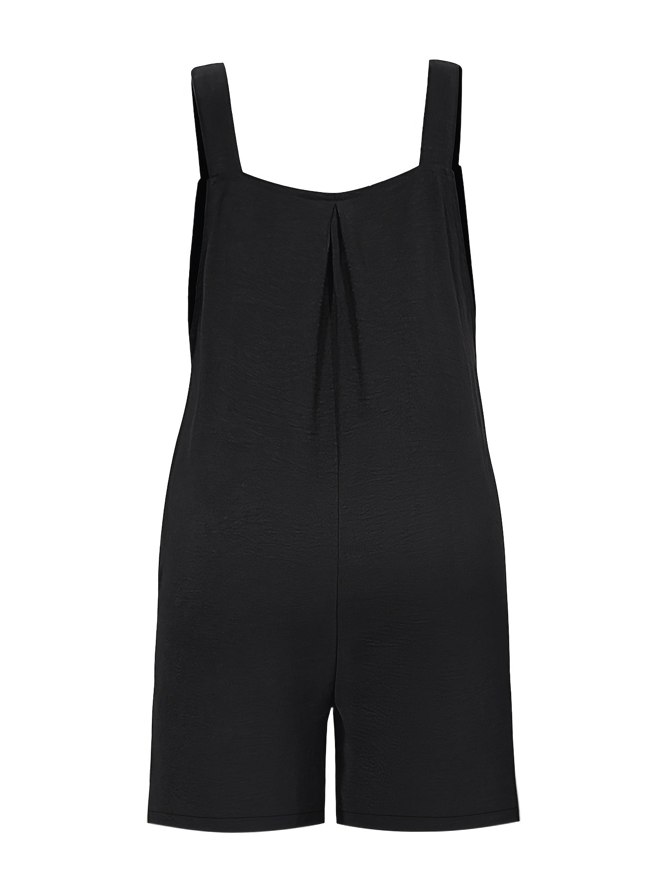 Plus Size, Plus Size Solid Color Sleeveless Overall with Pockets, Spring And Summer, Black Jumpsuits.