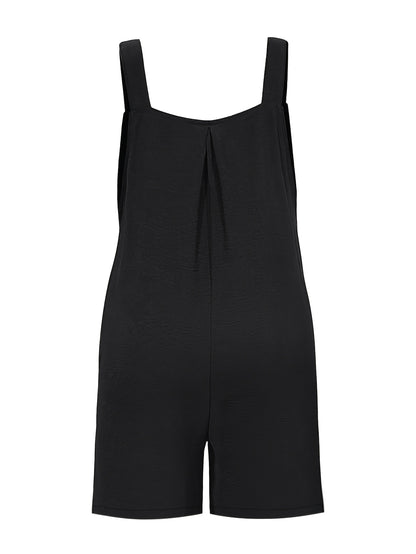 Plus Size, Plus Size Solid Color Sleeveless Overall with Pockets, Spring And Summer, Black Jumpsuits.