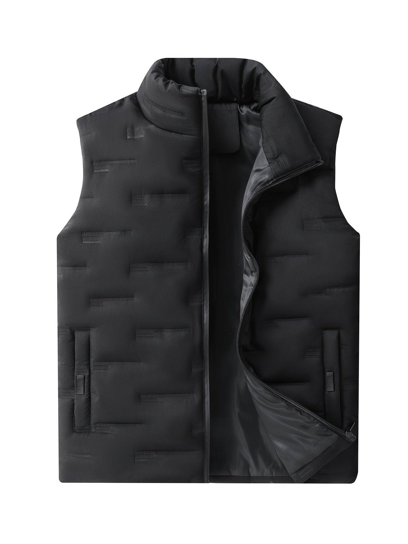 Men's Casual Stand Collar Vest, 100% Polyester Solid Color, Warm Fall/Winter Outerwear with Pockets, Non-Stretch Woven Fabric, Regular Fit - 120gsm
