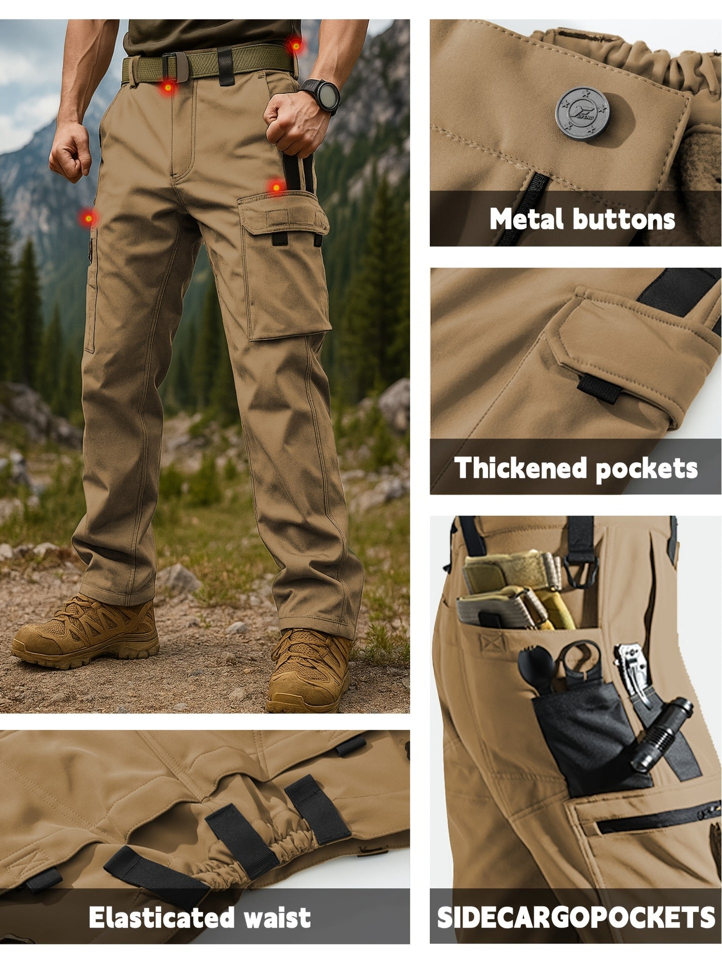 Men's Heavy-Duty Tactical Winter Pants - Thickened Insulated Work Pants with Multi-Pocket Design, MOLLE System Compatible for Hiking, Hunting, Construction - All-Season Outdoor Pants, Winter Work Pants for Men, Mens Winter Pants, Baggy Snow Pants