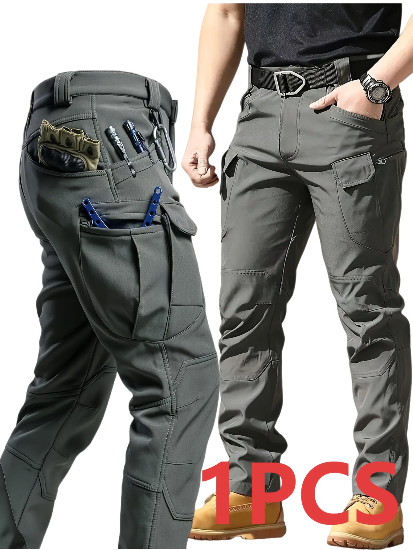 Men'S Lightweight Tactical Overalls - Durable, Breathable, Quick Dry Polyester with Multiple Pockets for Outdoor Adventures, Hiking And Work (Belt Included), All Season Pants | Relaxed Fit Pants | Wear-Resistant Outdoor Wear, Hiking Pants