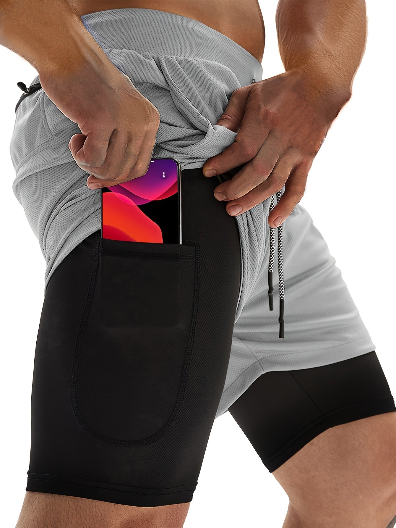 2-Piece Set Mens Running Shorts, 2-in-1 Shorts, Workout Running Shorts For Men, 7-Inch Gym Yoga Outdoor Sports Shorts