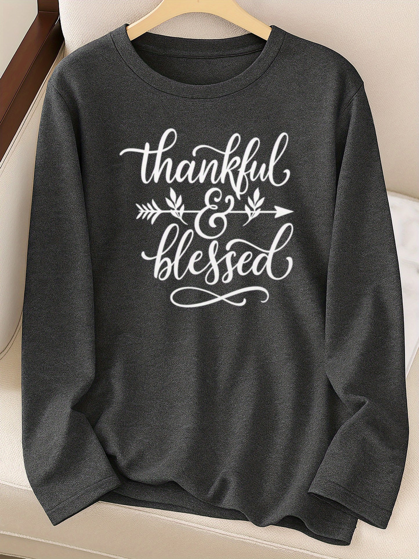 Women'S Long Sleeve T-Shirt with a Design Expressing Gratitude And Blessings - Easy to Wash, Breathable, Soft, And with Medium Stretch, Made Of, Perfect for Casual Wear