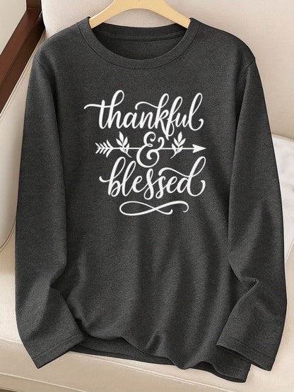 Women'S Long Sleeve T-Shirt with a Design Expressing Gratitude And Blessings - Easy to Wash, Breathable, Soft, And with Medium Stretch, Made Of, Perfect for Casual Wear