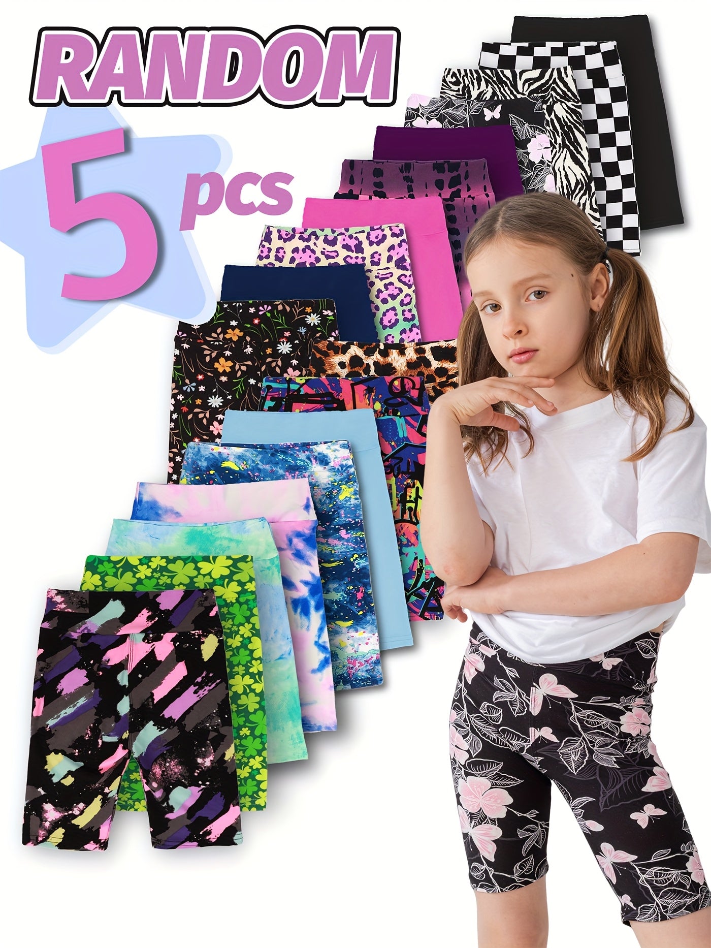 Girls' Mix Color Printed High-Waist Leggings - product view 1