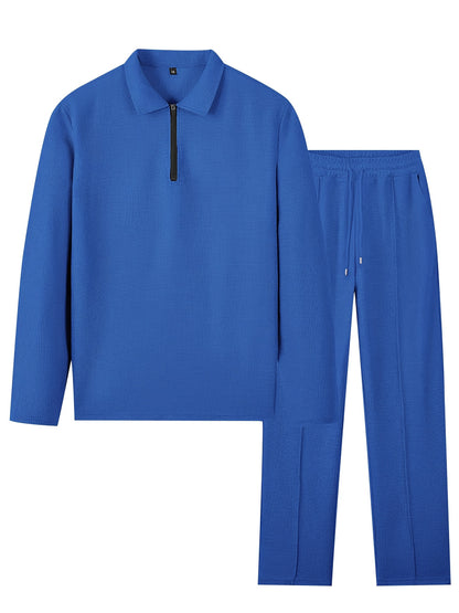 Mens 2pcs Outfits, New Spring Fall Waffle Knit Long Sleeve Top & Pants Set, Comfortable Breathable Casual Sports Tracksuit for Daily Workout