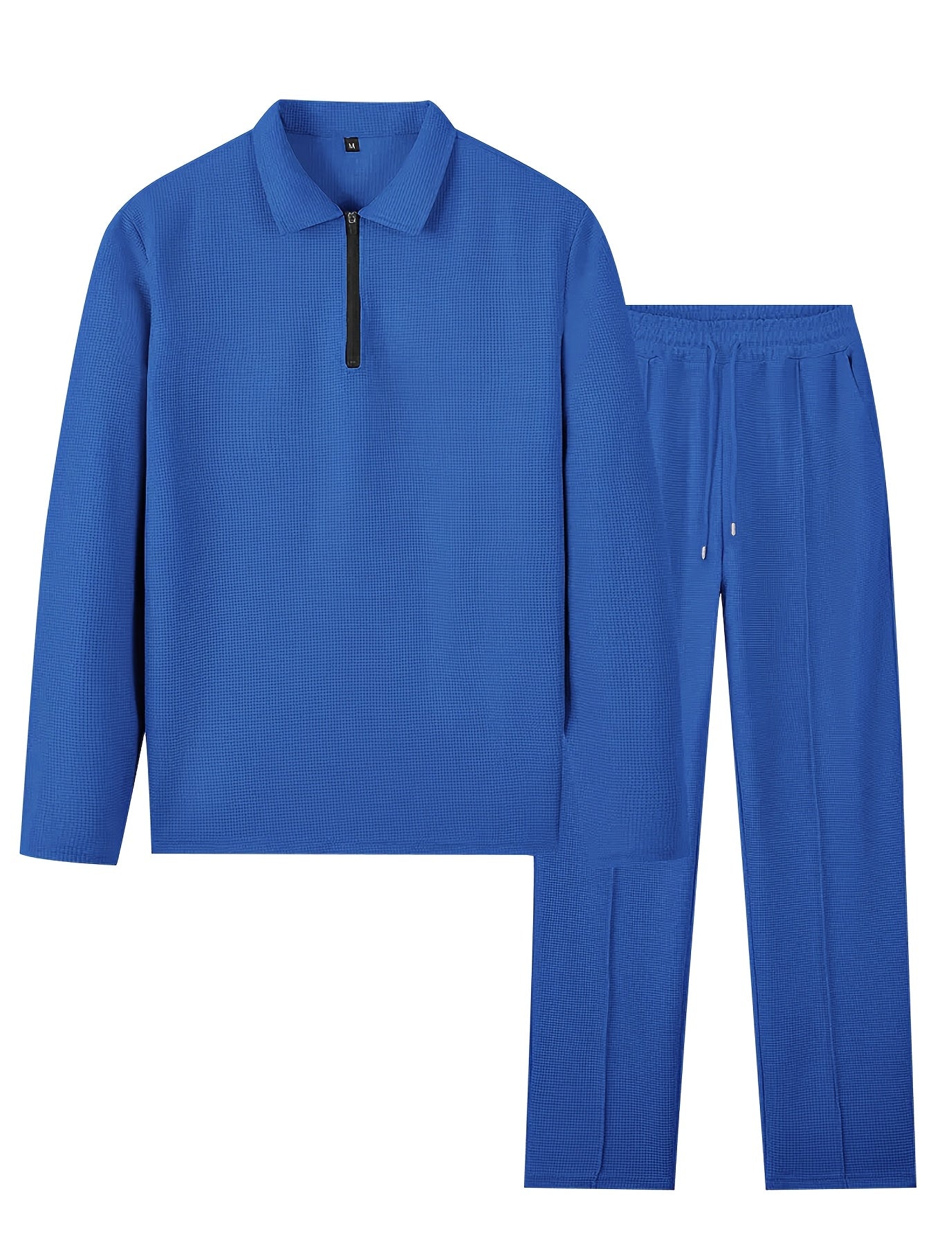 Mens 2pcs Outfits, New Spring Fall Waffle Knit Long Sleeve Top & Pants Set, Comfortable Breathable Casual Sports Tracksuit for Daily Workout