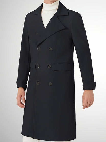 Men's Notch Lapel Long Trench Coat - Casual Insulated Winter Peacoat Classic Double Breasted Overcoat Solid Winter Coat -  Wool Blend - For Men - Suitable for Winter - Perfect Gift for Men