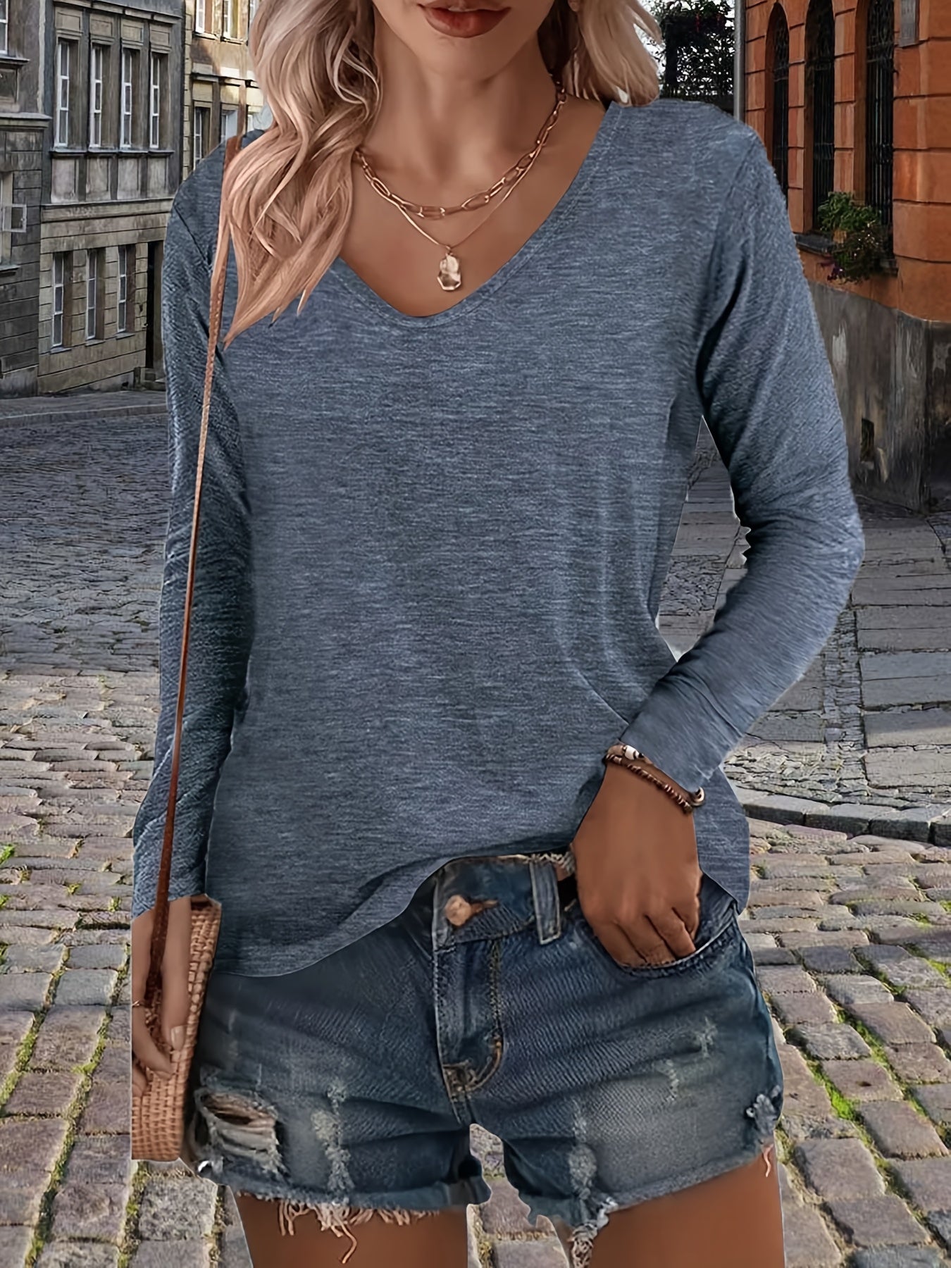 3pcs Women's Spring and Autumn T-shirt Set, Long-sleeved, No Pockets on the Chest, Casual and Comfortable Top.