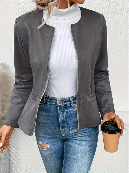 Today's Special! Women's Zip Up Casual Jacket - Slim Fit, Round Neck, Long Sleeve Coat, Trendy, Versatile for All Seasons, Multiple Colors (Black Friday Preview)