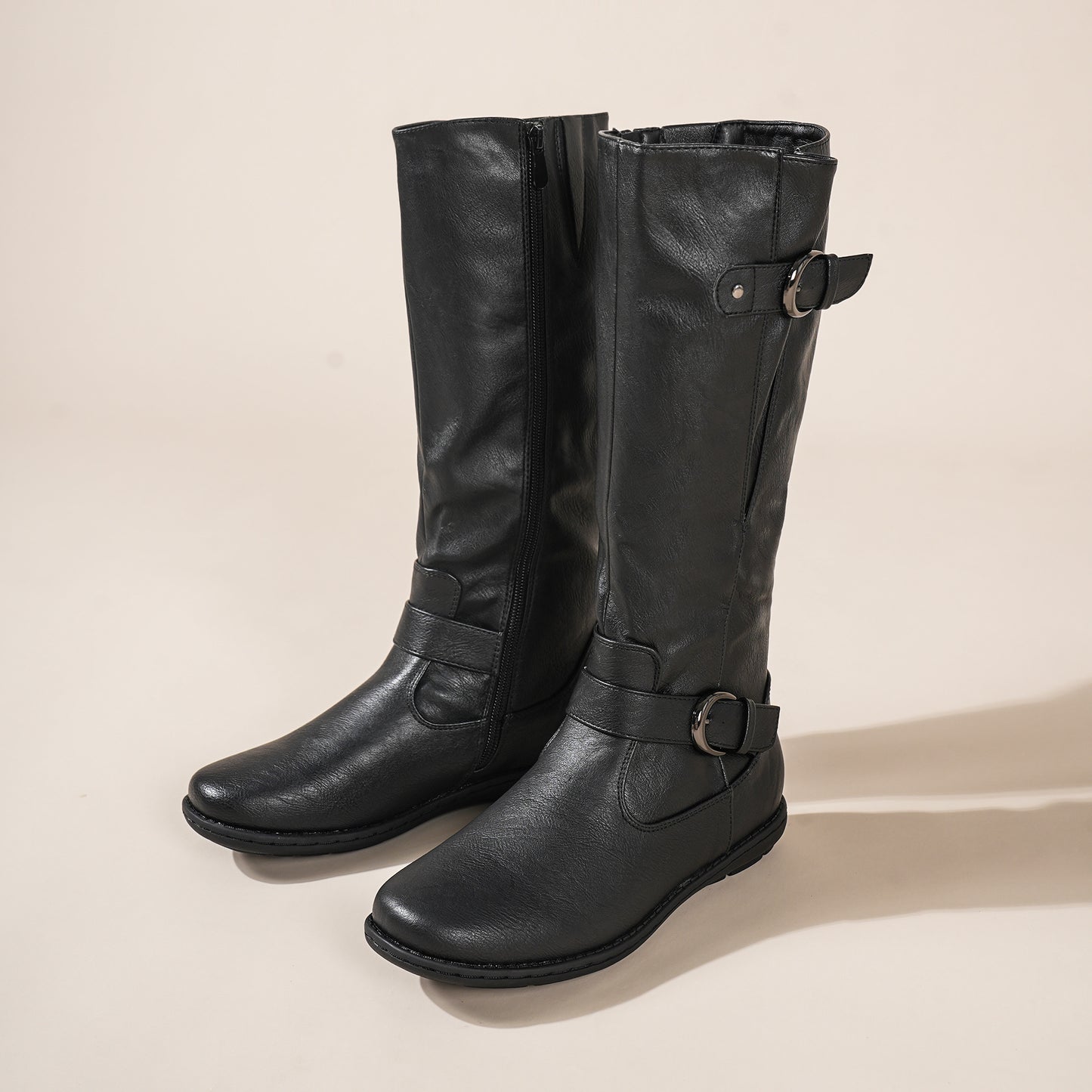 Women's Wide Calf Knee High Boots, Fashion Faux Fur-Lined Pointed Toe Side Zipper With Buckle Winter Boots Suitable for party, dance, shopping, walk, office. Perfect gift for friends, wife, sister, daughter.