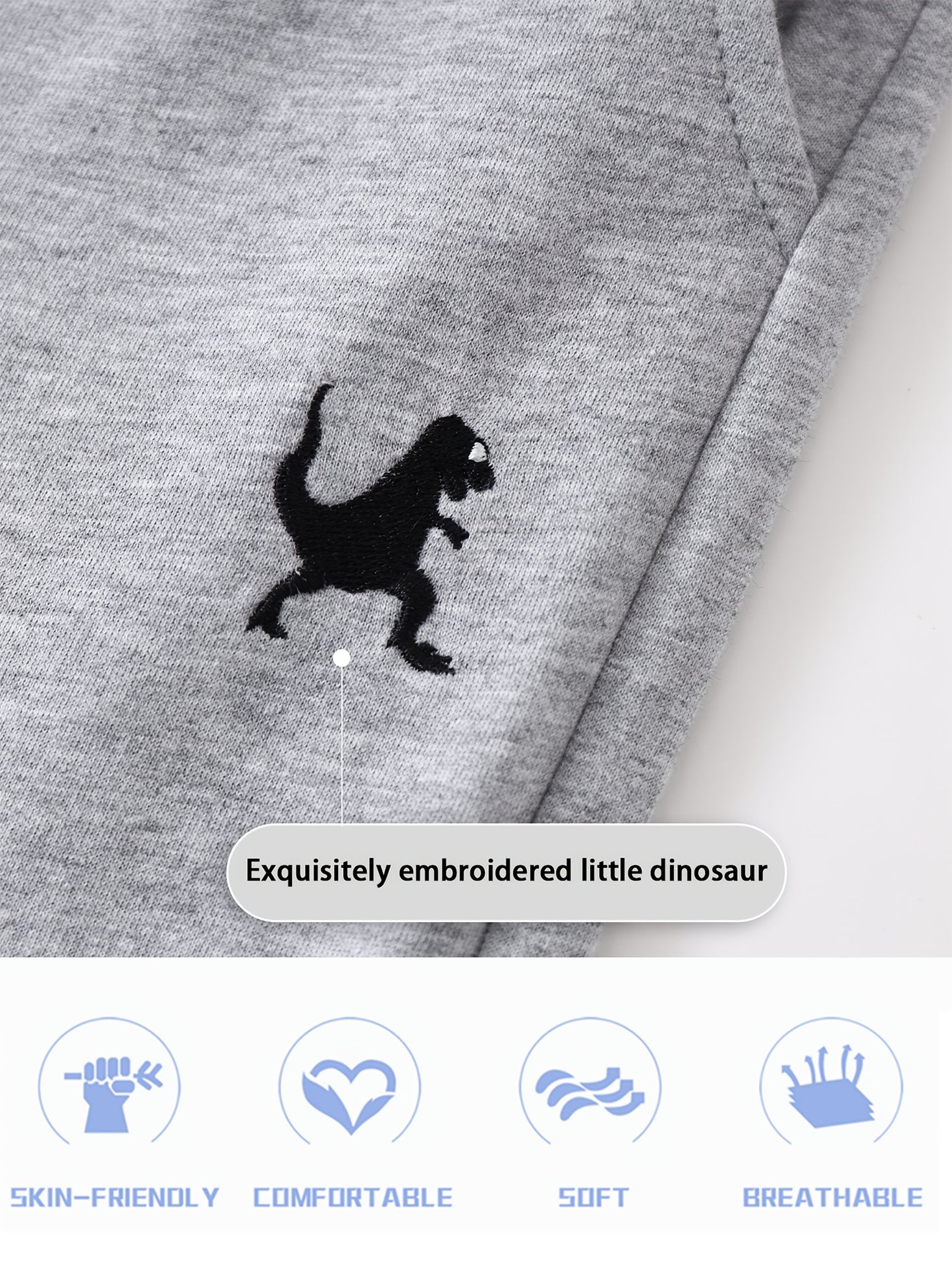 Set of Three Athletic Shorts for Young Boys Featuring Pockets - Easy Pull-On Style with Active Dinosaur Embroidery, Comfortable And Breathable Summer Shorts for Children, for Outdoor