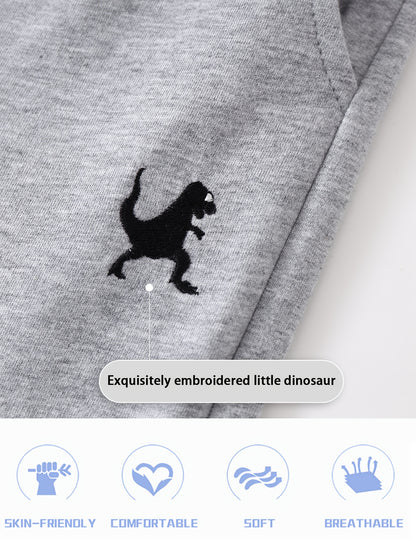 Set of Three Athletic Shorts for Young Boys Featuring Pockets - Easy Pull-On Style with Active Dinosaur Embroidery, Comfortable And Breathable Summer Shorts for Children, for Outdoor