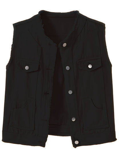 Women's Candy Color Sleeveless Denim Vest Button Jean Waistcoat Collarless Jacket Tassel Design Vest for Women